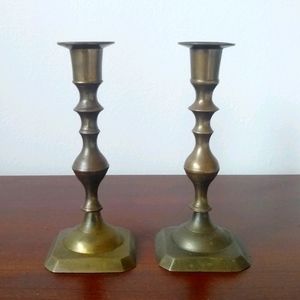 Vintage pair of Indian brass candle holders